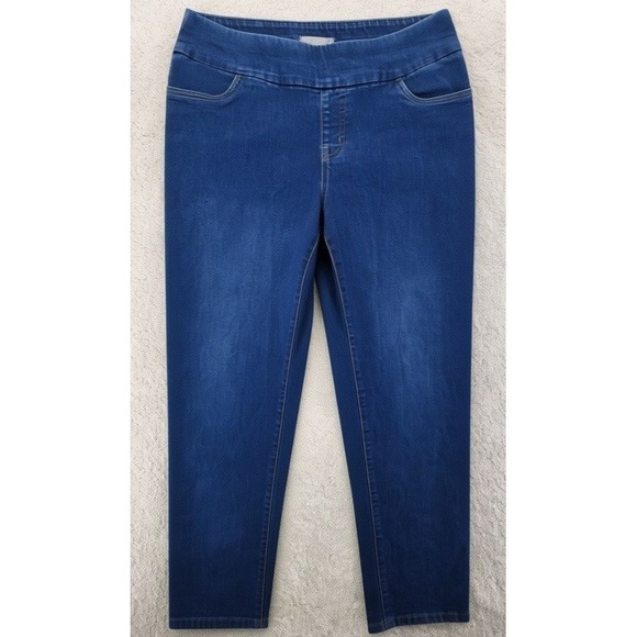 Woman Within Denim - Woman Within size 14W pull-on jeans elastic waist 4 pockets tapered blended